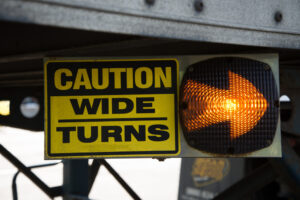 wide turn sign on semi truck trailer